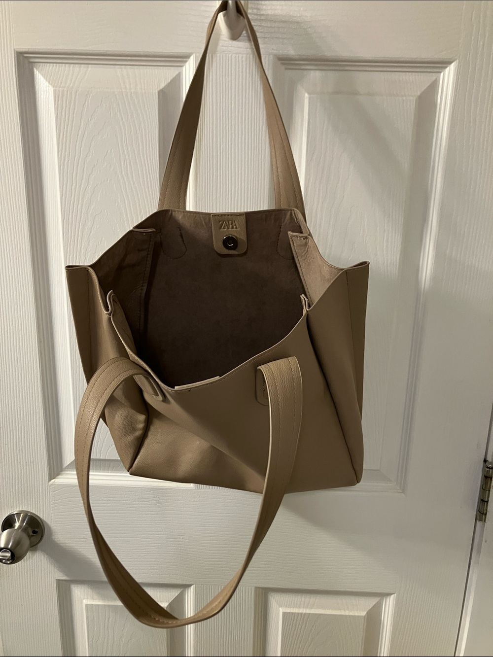 Zara Taupe Tote Bag with Shoulder Straps